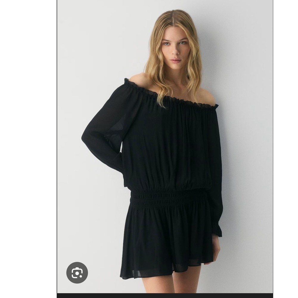 Michael Kors NavyOff The Shoulder Smocked Waist Dress XL Long Sleeve Solid